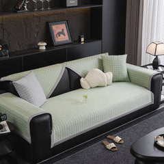Houndstooth Ice Silk Breathable Sofa Cover, Modern Non-Slip Summer Couch Protector - Ornate Home