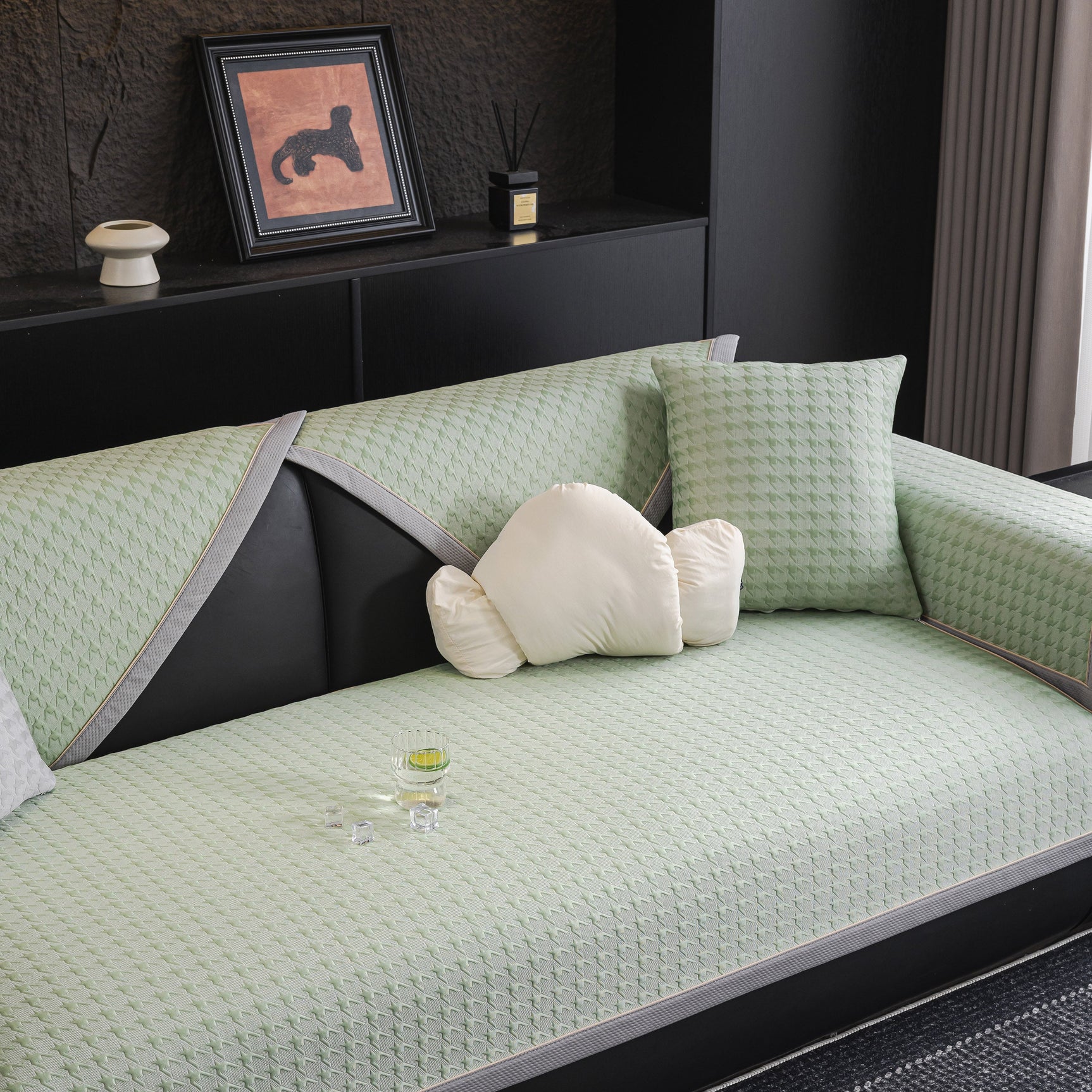Houndstooth Ice Silk Breathable Sofa Cover, Modern Non-Slip Summer Couch Protector - Ornate Home