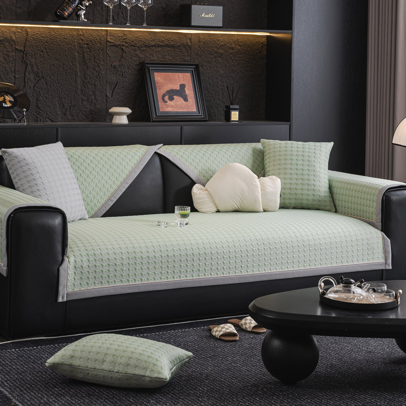Houndstooth Ice Silk Breathable Sofa Cover, Modern Non-Slip Summer Couch Protector - Ornate Home