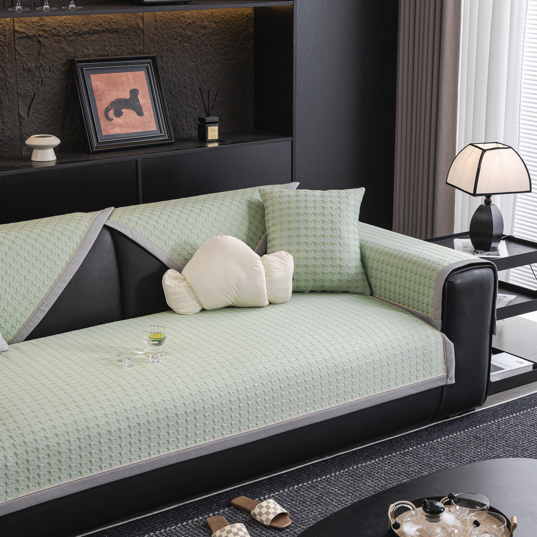 Houndstooth Ice Silk Breathable Sofa Cover, Modern Non-Slip Summer Couch Protector - Ornate Home