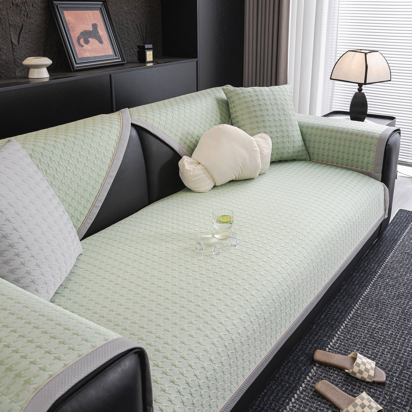 Houndstooth Ice Silk Breathable Sofa Cover, Modern Non-Slip Summer Couch Protector - Ornate Home