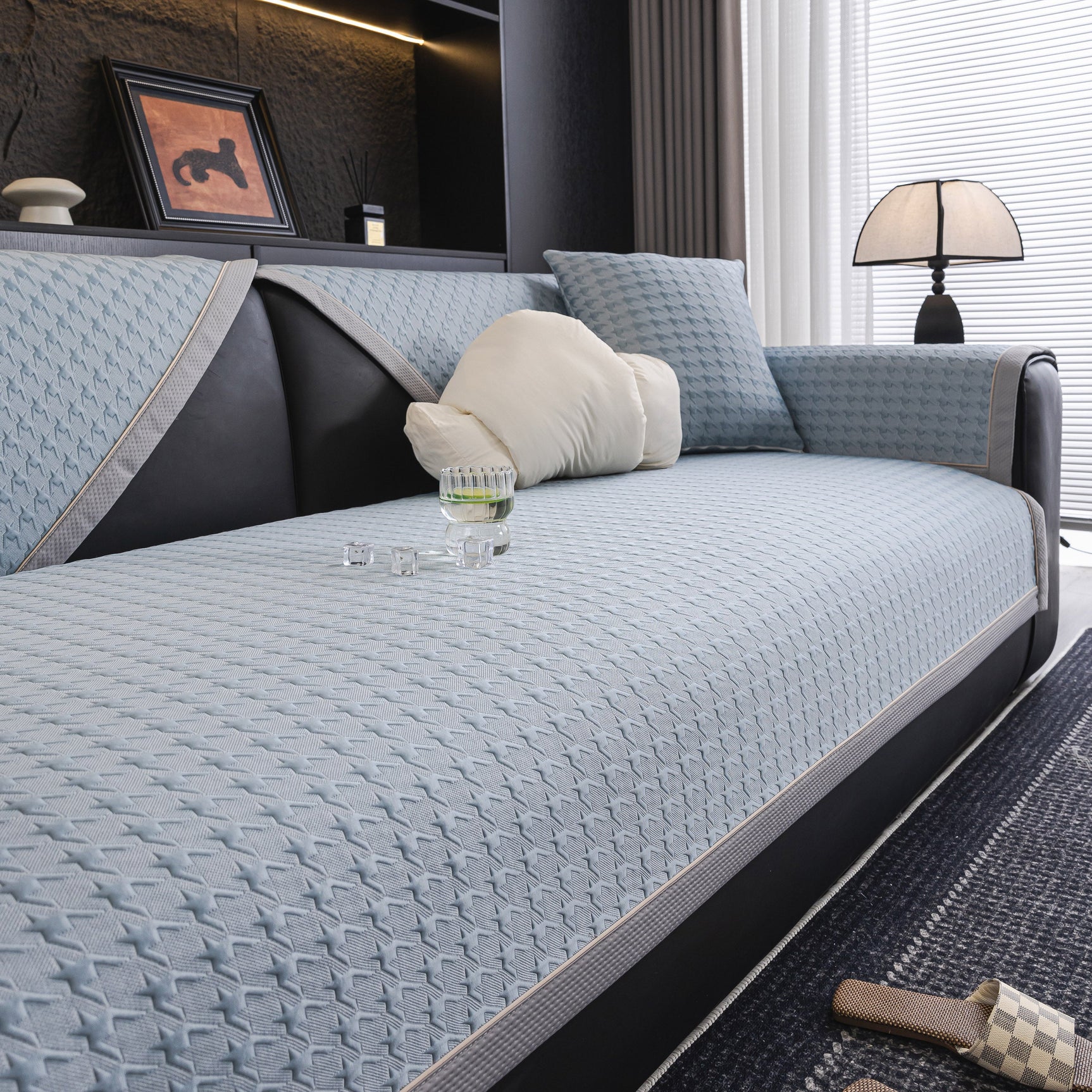 Houndstooth Ice Silk Breathable Sofa Cover, Modern Non-Slip Summer Couch Protector - Ornate Home