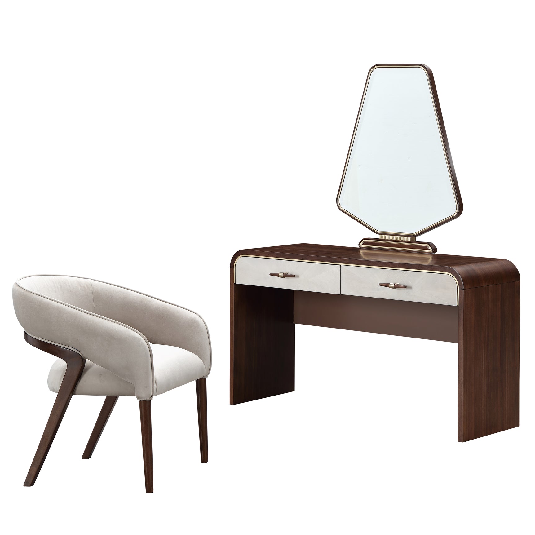 Houston Walnut Vanity Table with Mirror & Chair - Ornate Home