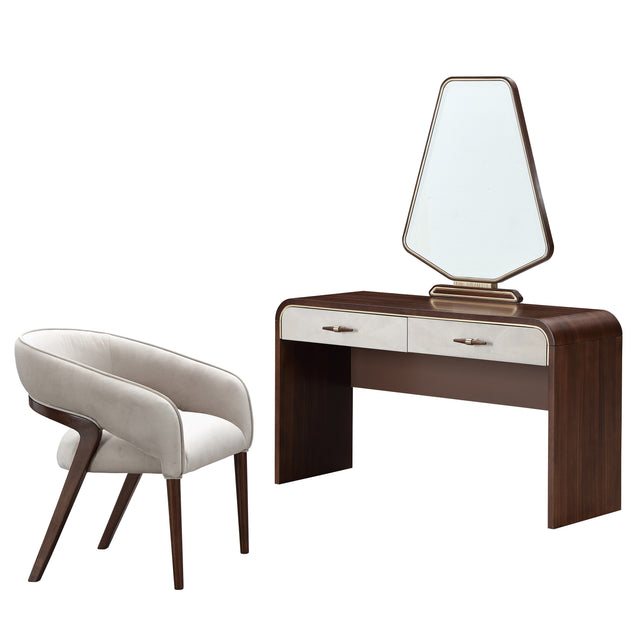 Houston Walnut Vanity Table with Mirror & Chair - Ornate Home