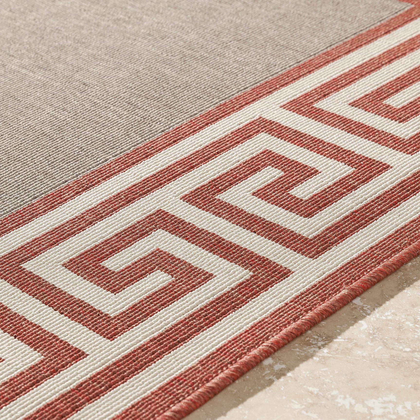 Houtz Red Border Greek Outdoor Rug - Clearance - Ornate Home