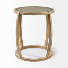 Hubbard Light Brown Wood Round Top with Glass Accent Table - Ornate Home