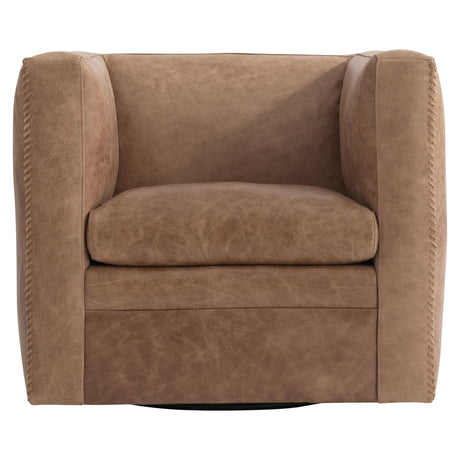 Hudson Beige/Tan Leather Swivel Chair - Ornate Home