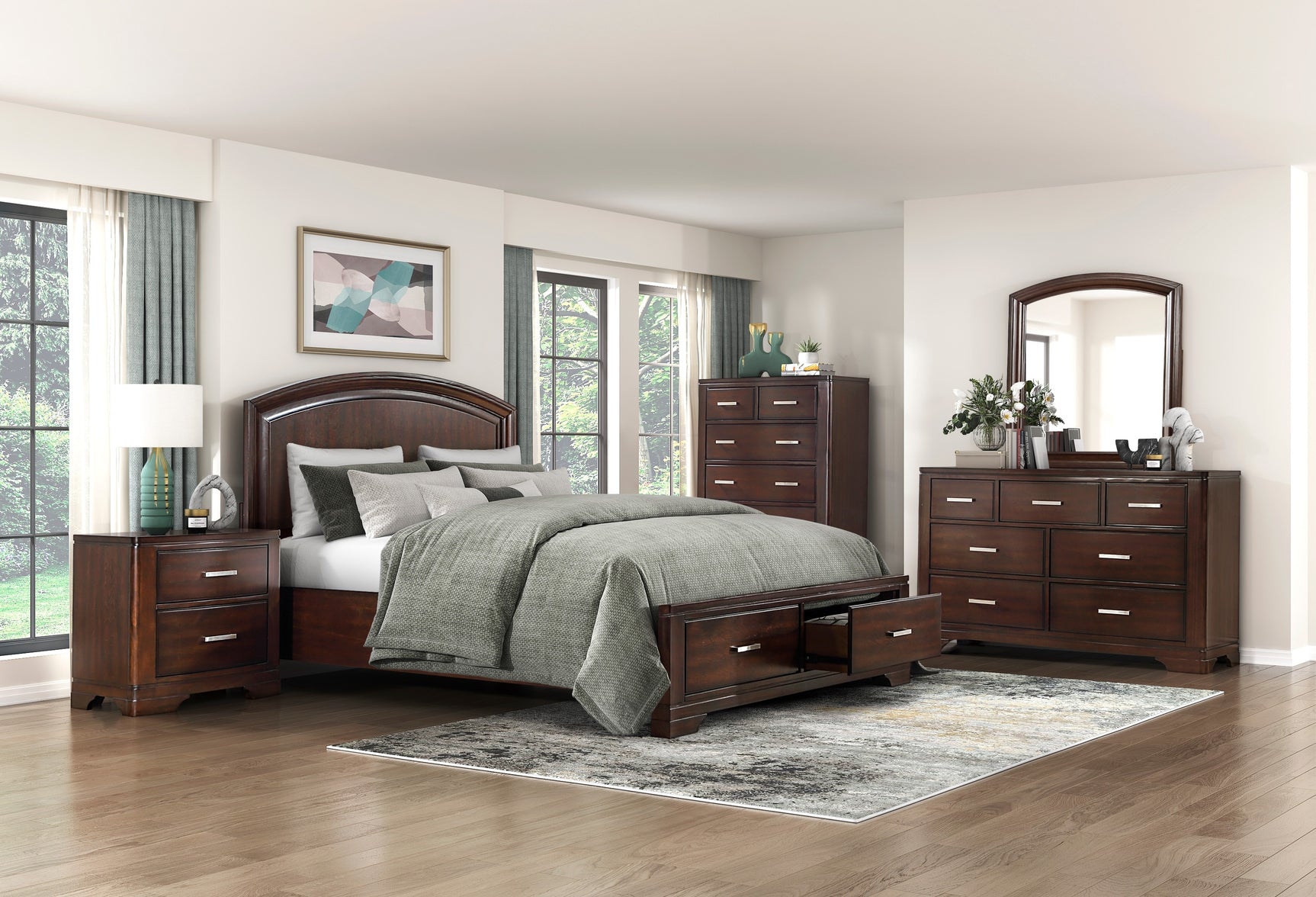 Hudson Cherry 4-Piece Queen Bedroom Set - Ornate Home