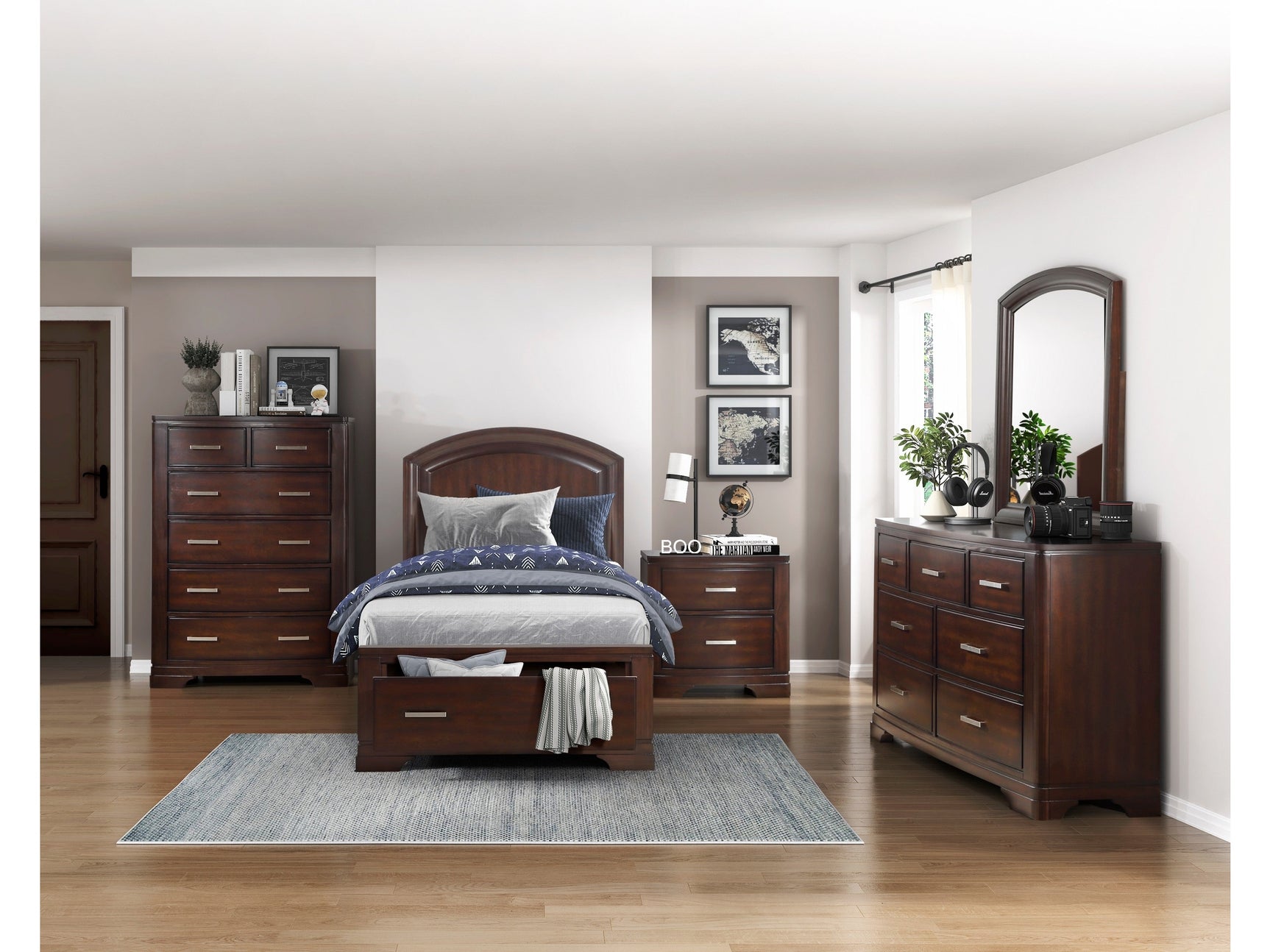 Hudson Cherry 5-Piece Twin Bedroom Set - Ornate Home