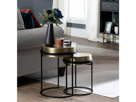 Hudson Gold/Black Textured Brass Nesting Tables - Ornate Home