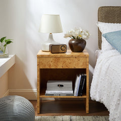 Hudson Natural 1-Drawer Burl Wood Nightstand With Shelf - Ornate Home