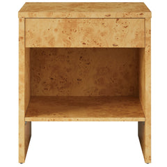 Hudson Natural 1-Drawer Burl Wood Nightstand With Shelf - Ornate Home