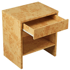 Hudson Natural 1-Drawer Burl Wood Nightstand With Shelf - Ornate Home