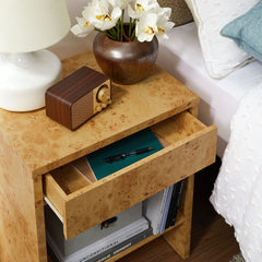 Hudson Natural 1-Drawer Burl Wood Nightstand With Shelf - Ornate Home