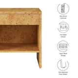 Hudson Natural 1-Drawer Burl Wood Nightstand With Shelf - Ornate Home