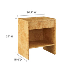Hudson Natural 1-Drawer Burl Wood Nightstand With Shelf - Ornate Home