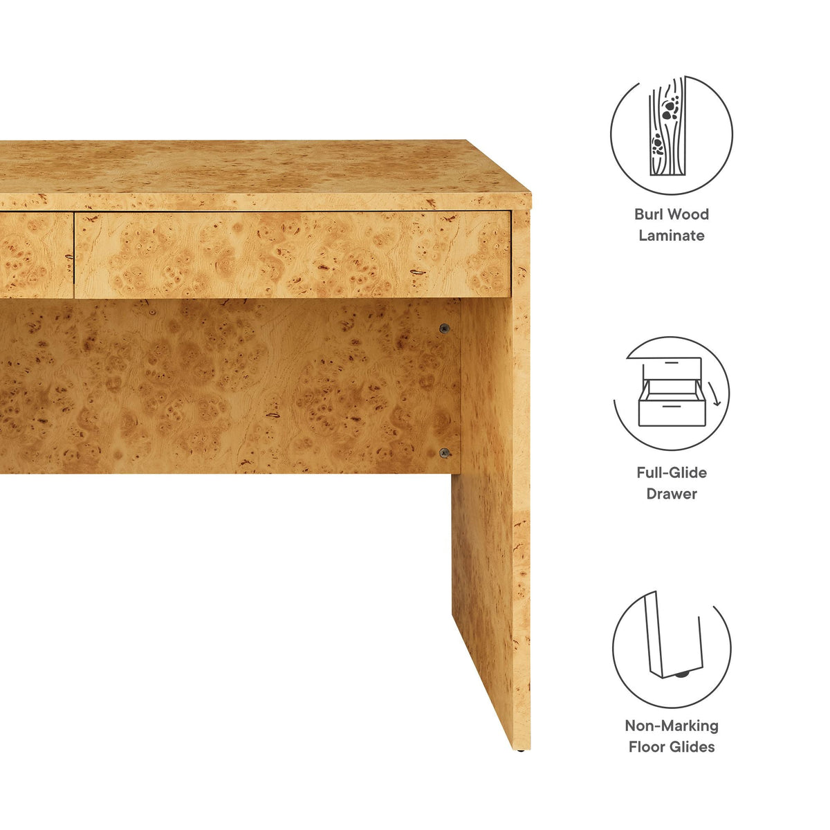 Hudson Natural 2-Drawer Burl Wood Desk - Ornate Home