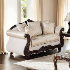 Huelva Beige/Dark Cherry Upholstery Living Room Set - Ornate Home