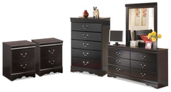 Huey Vineyard Black Dresser, Mirror, Chest and 2 Nightstands - Ornate Home