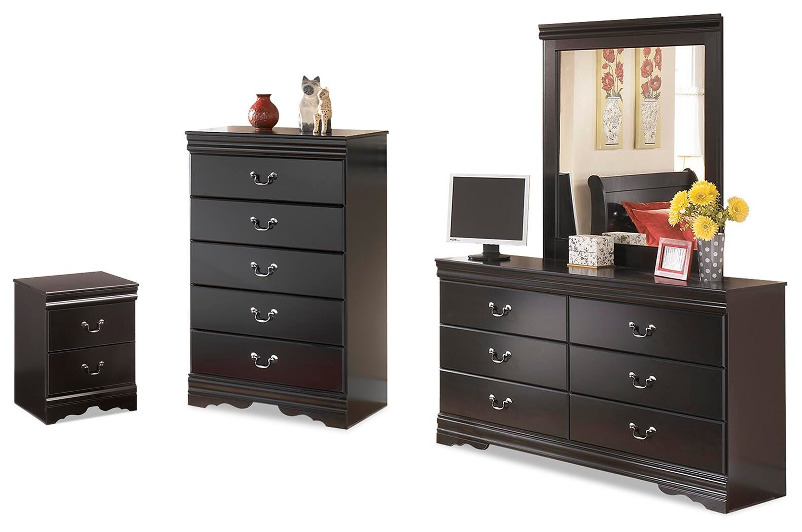 black dresser and night stands Ashley Furniture Huey Vineyard Dresser, Mirror, Chest Nightstand (Online Special Price) A-Line Knee Length Chiffon French style dress the dresser provides ample Size:XS- Pls see size chart