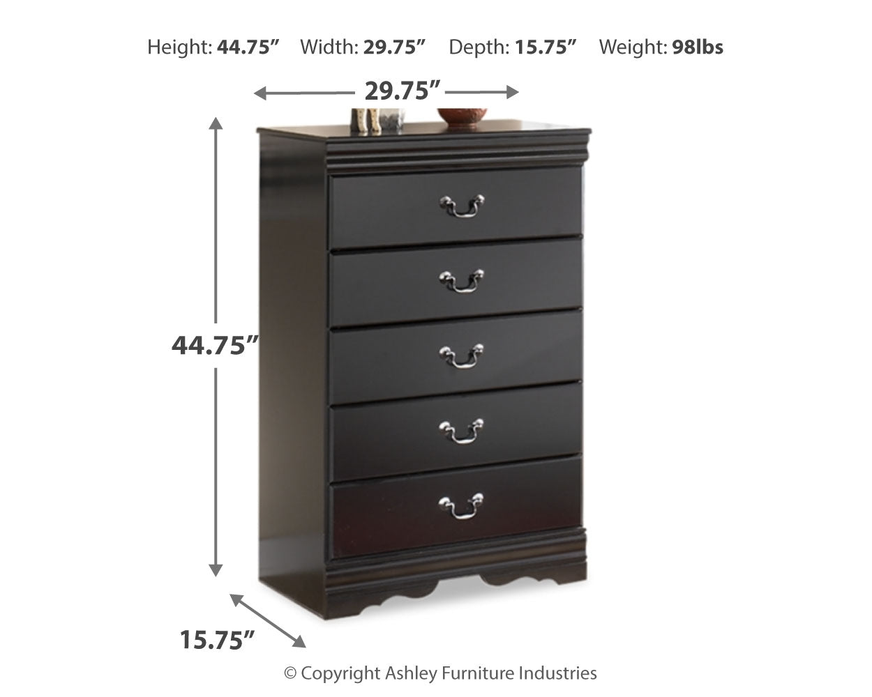 Huey Vineyard Black Full Sleigh Bed & Chest & 2 Nightstands (Online Special Price) - Ornate Home