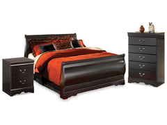 Huey Vineyard Black Queen Sleigh Bedroom Set with Chest and Nightstand - Ornate Home