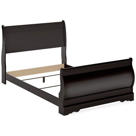 Huey Vineyard Black Full Sleigh Bedroom Set with Dresser, Mirror, Chest and Nightstand - Ornate Home