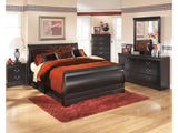 Huey Vineyard Black Full Sleigh Bedroom Set with Dresser, Mirror, Chest and Nightstand - Ornate Home