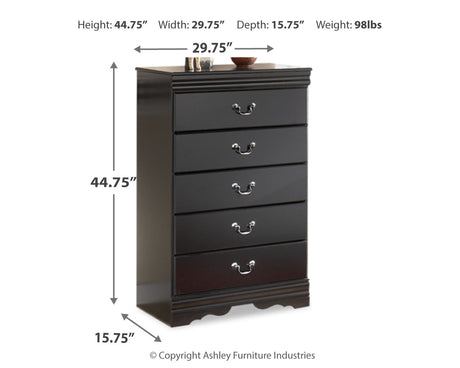 Huey Vineyard Black Full Sleigh Bedroom Set with Dresser, Mirror, Chest and Nightstand - Ornate Home