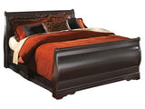 Huey Vineyard Black Full Sleigh Bedroom Set with Dresser, Mirror and Nightstand - Ornate Home
