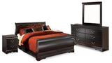 Huey Vineyard Black Full Sleigh Bedroom Set with Dresser, Mirror and Nightstand - Ornate Home