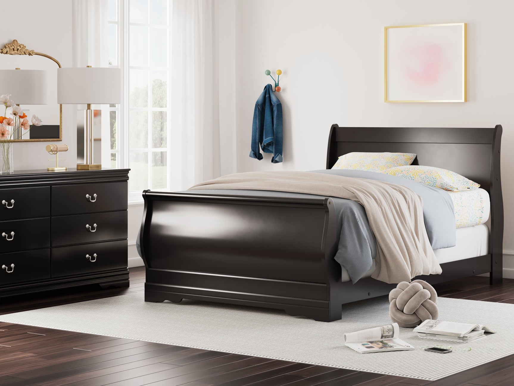 Huey Vineyard Black Full Sleigh Bedroom Set with Dresser (Online Special Price) - Ornate Home