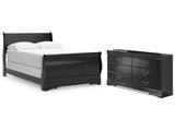 Huey Vineyard Black Full Sleigh Bedroom Set with Dresser (Online Special Price) - Ornate Home