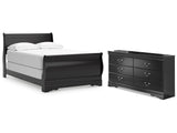 Huey Vineyard Black Full Sleigh Bedroom Set with Dresser - Ornate Home