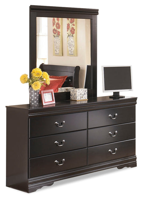 Huey Vineyard Black Full Sleigh Bedroom Set with Mirrored Dresser and 2 Nightstands - Ornate Home