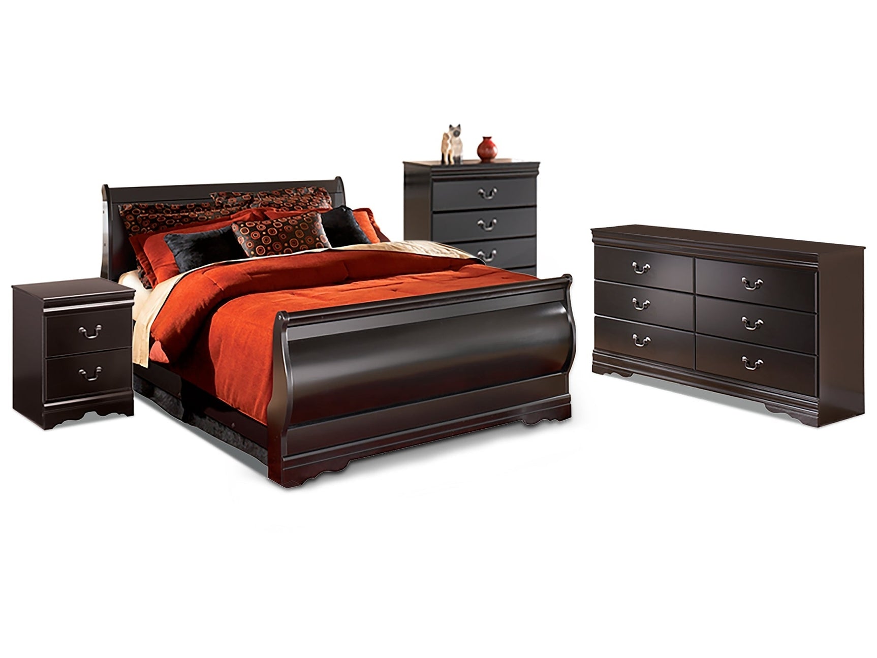 Huey Vineyard Black Queen Sleigh Bedroom Set with Dresser, Chest and Nightstand (Online Special Price) - Ornate Home