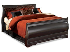 Huey Vineyard Black Queen Sleigh Bedroom Set with Dresser, Chest and Nightstand - Ornate Home
