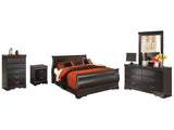Huey Vineyard Black Queen Sleigh Bedroom Set with Dresser, Mirror, Chest and Nightstand (Online Special Price) - Ornate Home