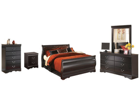 Huey Vineyard Black Queen Sleigh Bedroom Set with Dresser, Mirror, Chest and Nightstand (Online Special Price) - Ornate Home