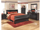 Huey Vineyard Black Queen Sleigh Bedroom Set with Dresser, Mirror, Chest and Nightstand - Ornate Home