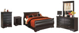 Huey Vineyard Black Queen Sleigh Bedroom Set with Dresser, Mirror, Chest and Nightstand - Ornate Home