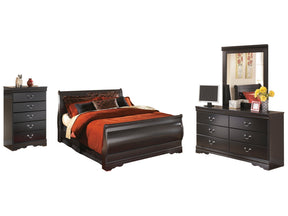 Huey Vineyard Black Queen Sleigh Bedroom Set with Dresser, Mirror and Chest of Drawers (Online Special Price) - Ornate Home