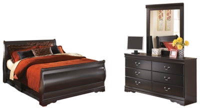 Huey Vineyard Black Queen Sleigh Bedroom Set with Dresser and Mirror - Ornate Home