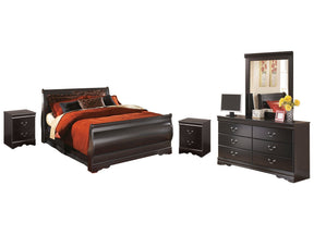 Huey Vineyard Black Queen Sleigh Bedroom Set with Mirrored Dresser and 2 Nightstands (Online Special Price) - Ornate Home