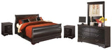 Huey Vineyard Black Queen Sleigh Bedroom Set with Mirrored Dresser and 2 Nightstands (Online Special Price) - Ornate Home