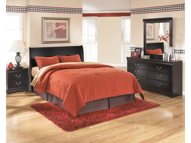 Huey Vineyard Black Queen Sleigh Headboard, Dresser, Mirror and Nightstand (Online Special Price) - Ornate Home