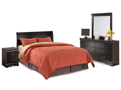 Huey Vineyard Black Queen Sleigh Headboard, Dresser, Mirror and Nightstand - Ornate Home