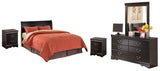 Huey Vineyard Black Queen Sleigh Headboard with Dresser, Mirror and 2 Nightstands (Online Special Price) - Ornate Home