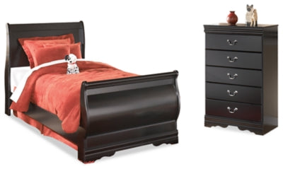 Huey Vineyard Black Twin Sleigh Bedroom Set with Chest (Online Special Price) - Ornate Home