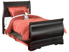 Huey Vineyard Black Twin Sleigh Bedroom Set with Chest of Drawers and Nightstand - Ornate Home